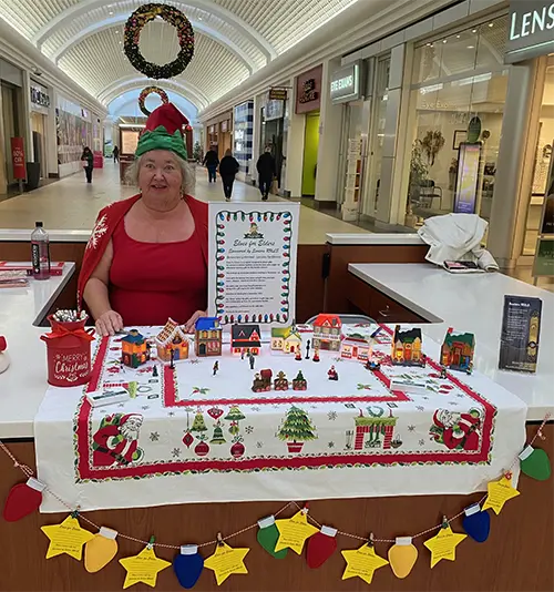 kiosk at the mall with a garland of stars